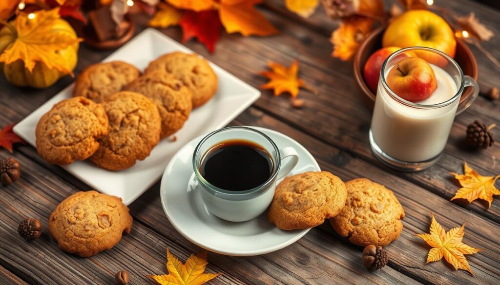 Maple cookies with beverages and sides