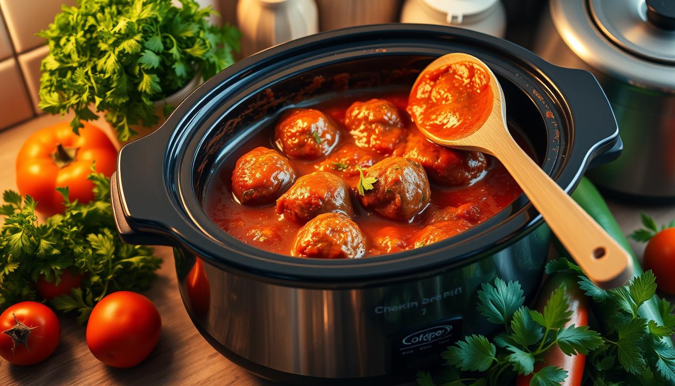 how long to cook frozen meatballs in crockpot​