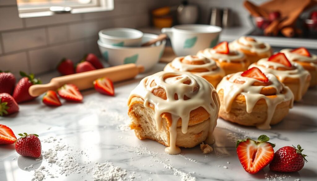 Baking Strawberry Cheesecake Cinnamon Rolls