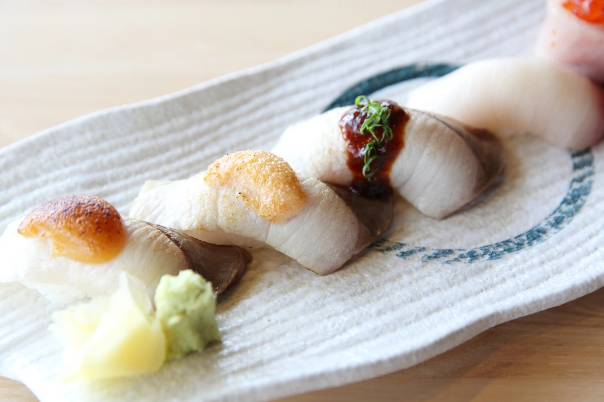 Grilled Hamachi Sushi with Garnish