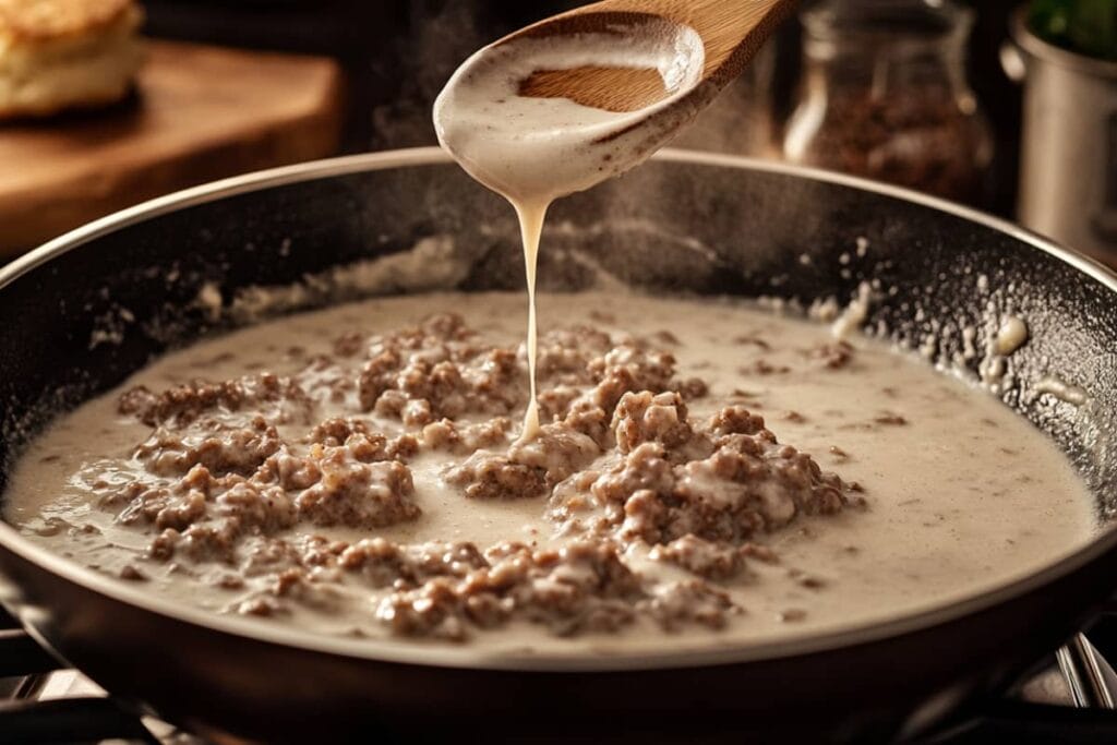 Cooking Savory Sausage Gravy in a Pan